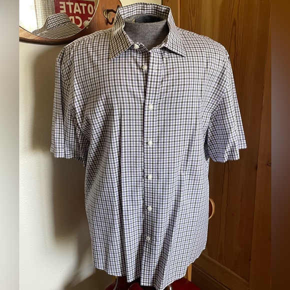 EUC Men's Joseph Abboud XXL short sleeve button down purple/gray checks Like new - Picture 2 of 9